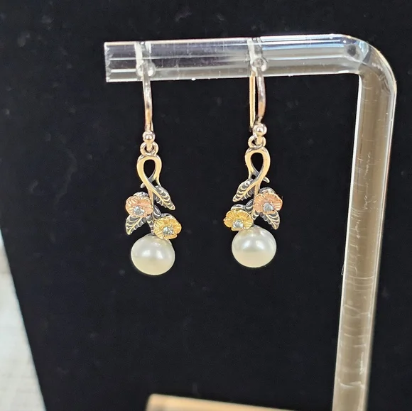 PZ Israel 925 Silver with Blue Topaz and Freshwater Pearls Drop Earrings - Picture 7 of 15